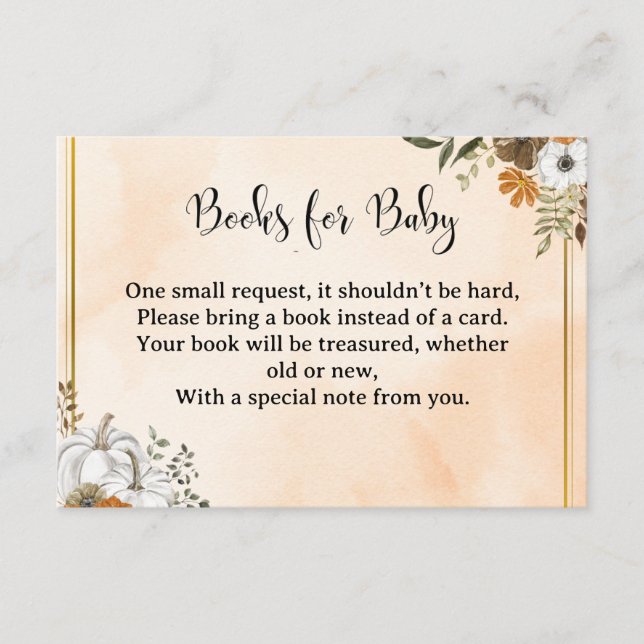 Autumn Floral “Books for Baby” Card – Peach Tilläggskort (Framsida)