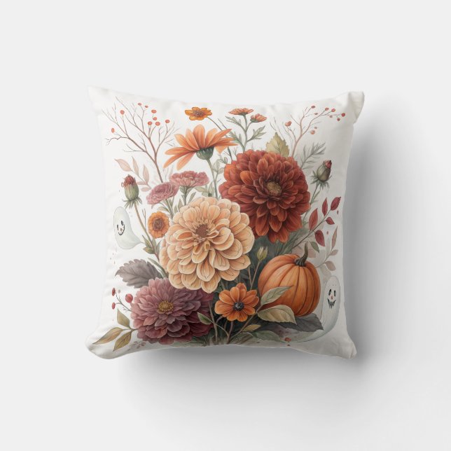Autumn Floral & Halloween Watercolor Design  Kudde (Framsida)