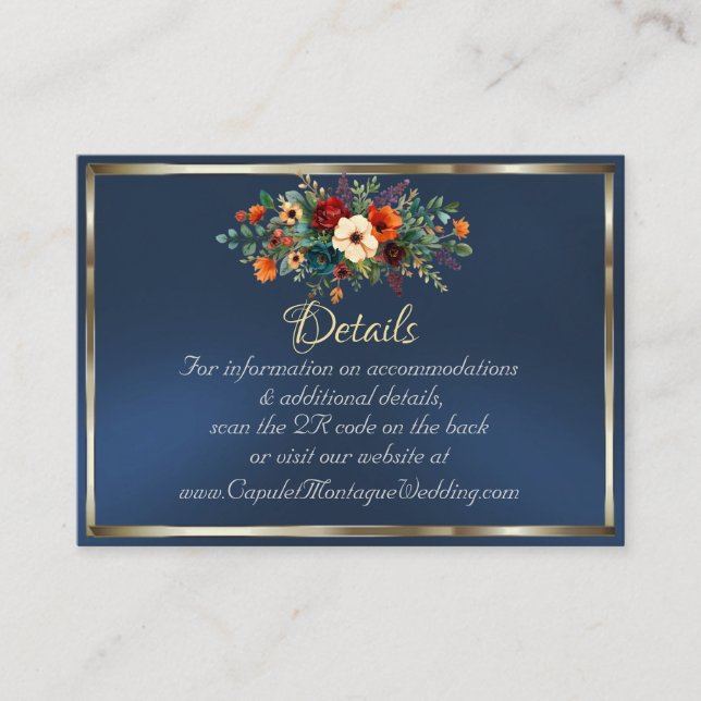 Autumn Floral, QR Code - Blue Tilläggskort (Framsida)