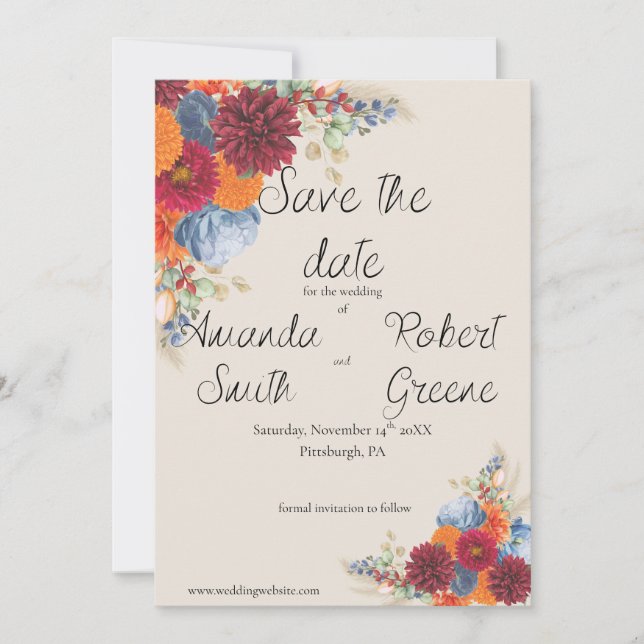 Autumn Floral Save the Date Spara Datumet (Framsida)