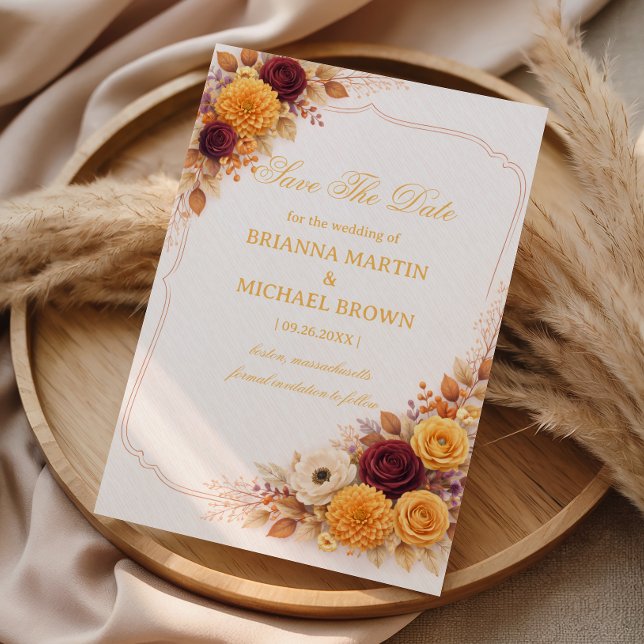 Autumn Floral Warm Announcement Spara Datumet (Skapare uppladdad)