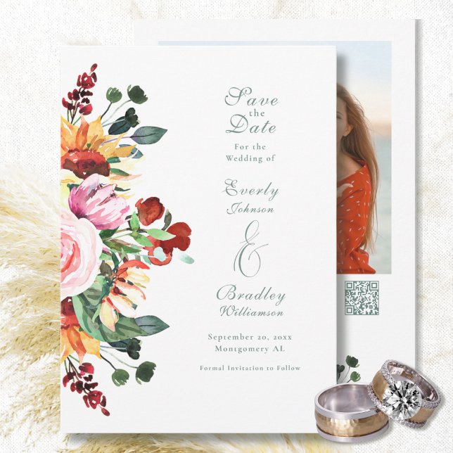 Autumn Floral Watercolor Save the Date Wedding  Inbjudningar (Skapare uppladdad)