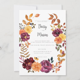 Autumn Floral with BoId watercolor bloom wedding  Inbjudningar