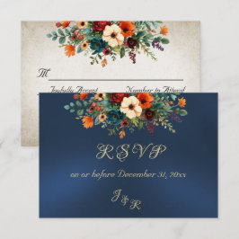 Autumn Floral & Wreath RSVP - Blue OSA Kort