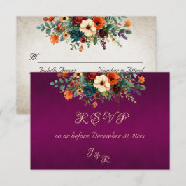 Autumn Floral & Wreath RSVP - Purple OSA Kort