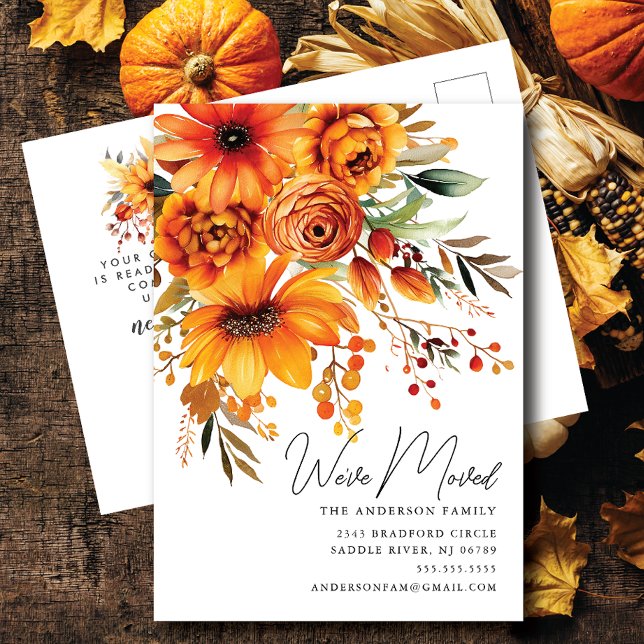 Autumn Flower Bouquet Flytta Announcement Vykort (Skapare uppladdad)