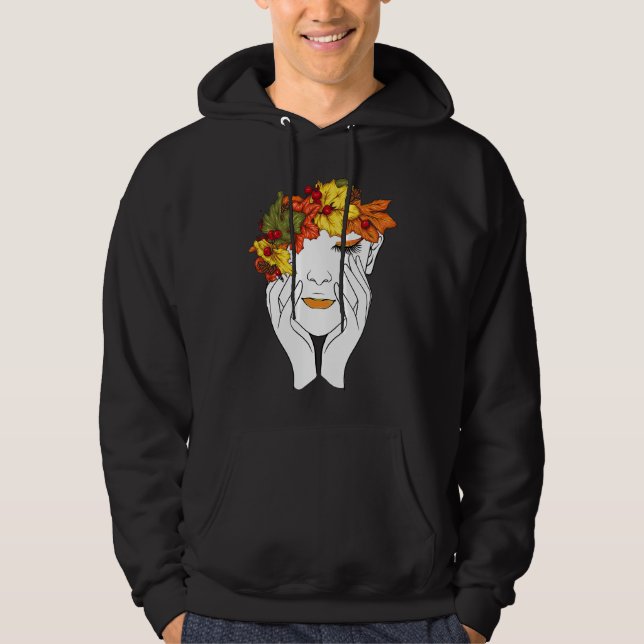 Autumn Flower Bouquet Girl Thanksgiving Retro ART  Hoodie (Framsida)