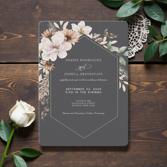Autumn Flower Frame Wedding Invitation  Inbjudningar (Skapare uppladdad)