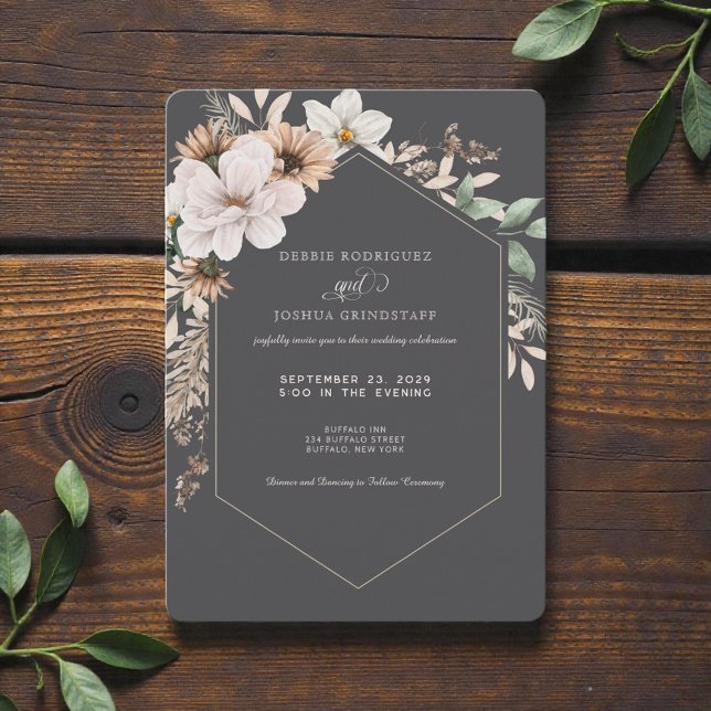 Autumn Flower Frame Wedding Invitation  Inbjudningar (Skapare uppladdad)