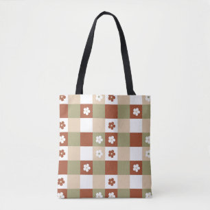 Autumn Flower Gingham Check Mönster Tygkasse