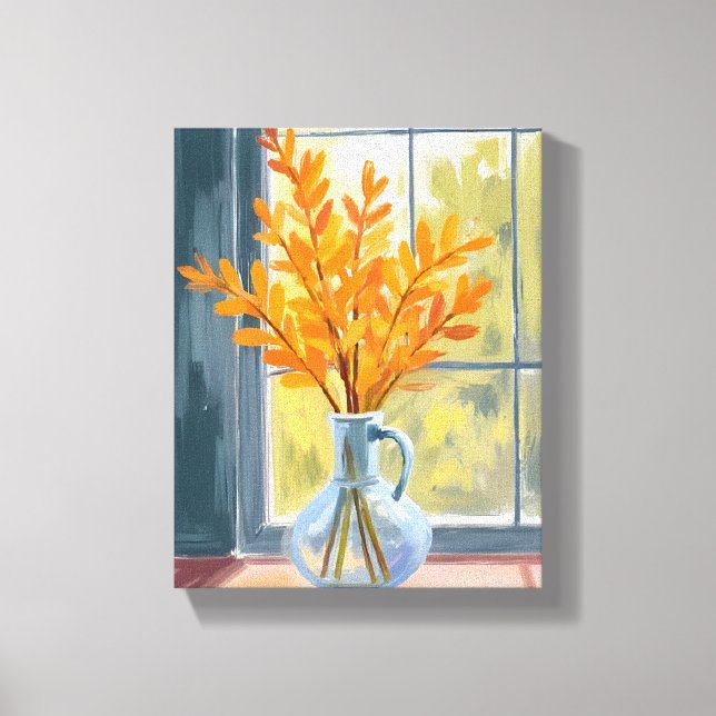 Autumn Flower Vase Watercolor Canvastryck (Framsida)