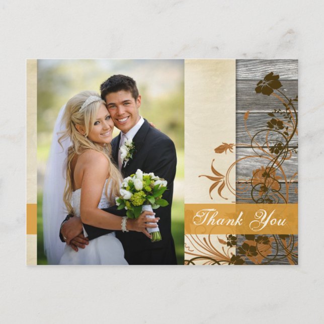 Autumn Flowers FAUX Wood Photo Tack-vykort Vykort (Framsida)