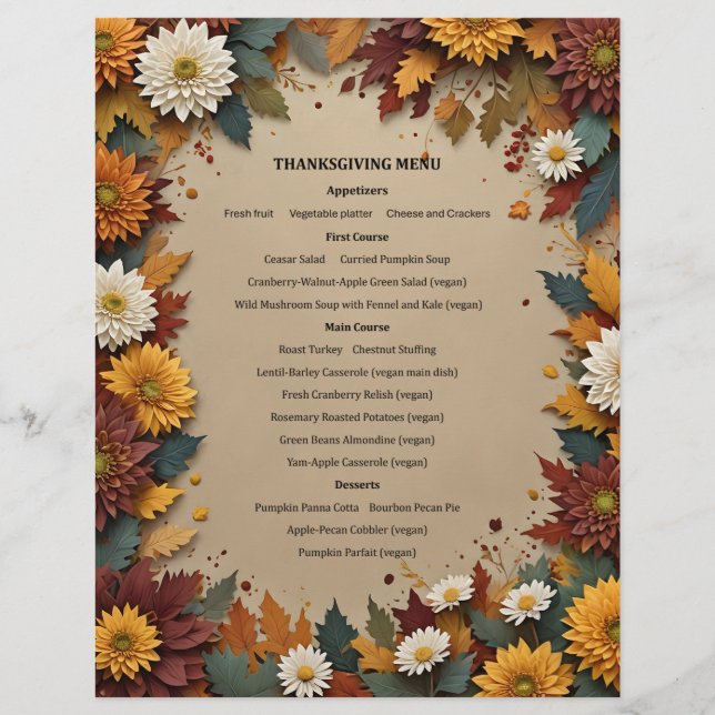 Autumn Flowers Menu Invitation Brevhuvud (Framsida)