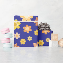 Autumn Flowers Midnight Blue Seamless Bröllop Gift Presentpapper