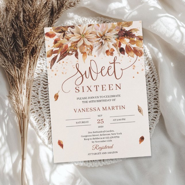 Autumn Flowers Orange Marigold Sweet sixteen Inbjudningar (Autumn Flowers Orange Marigold Sweet Sixteen Invitation)