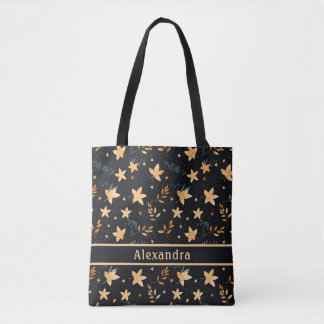Autumn Foliage Black Mönster Tote Bag Tygkasse