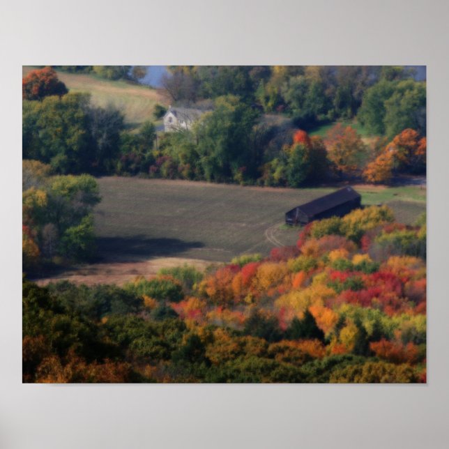 Autumn Foliage Fält Barn Nature Orton Art Poster (Framsidan)