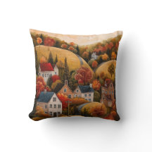 Autumn Folk Art Oljemålning Cushion