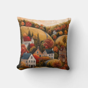 Autumn Folk Art Oljemålning Cushion Kudde
