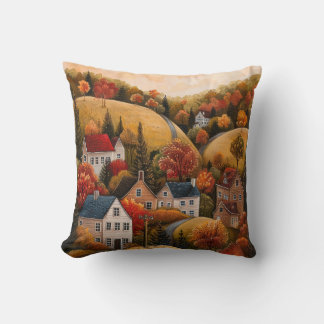 Autumn Folk Art Oljemålning Cushion Kudde