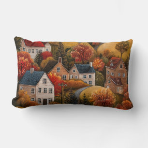 Autumn Folk Art Oljemålning Cushion Lumbarkudde