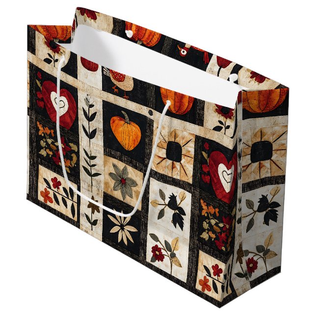 Autumn Folk Art Quilt Mönster | Rustic Botanical (Framsidan Vinklad)