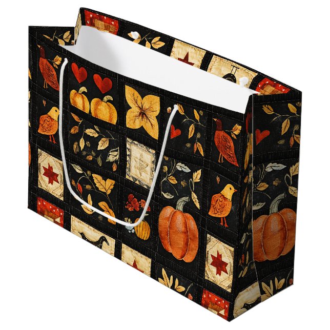 Autumn Folk Art Quilt Mönster | Rustic Patchwork (Framsidan Vinklad)