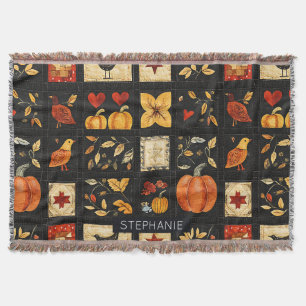 Autumn Folk Art Quilt Mönster Rustic Patchwork Filt