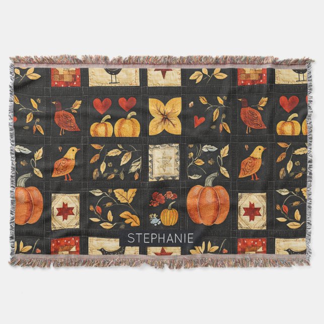 Autumn Folk Art Quilt Mönster | Rustic Patchwork Filt (Framsidan)