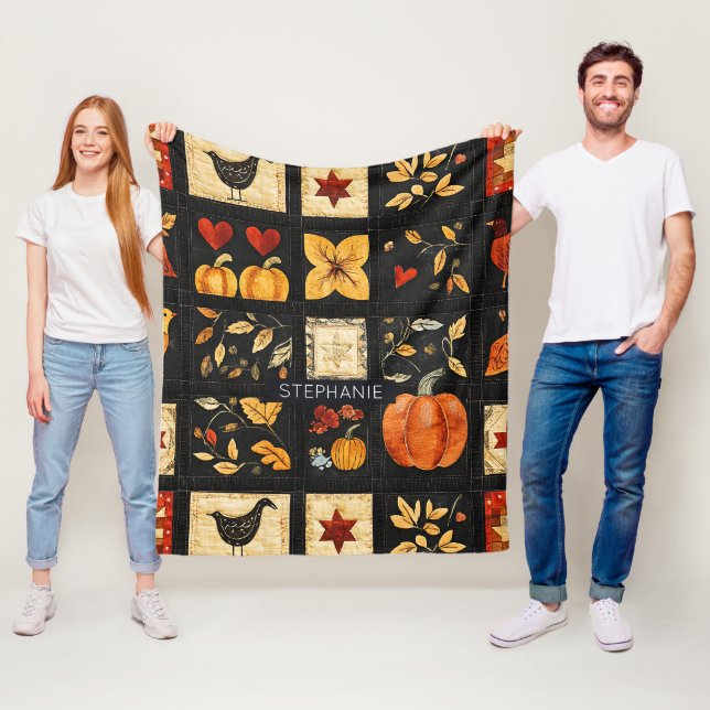 Autumn Folk Art Quilt Mönster | Rustic Patchwork Fleecefilt (På plats)