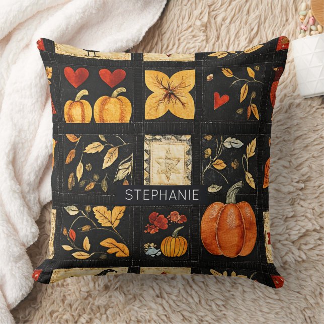 Autumn Folk Art Quilt Mönster | Rustic Patchwork Kudde (Filt)