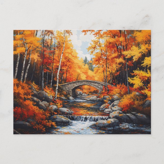 Autumn Forest Bridge Vykort (Framsida)