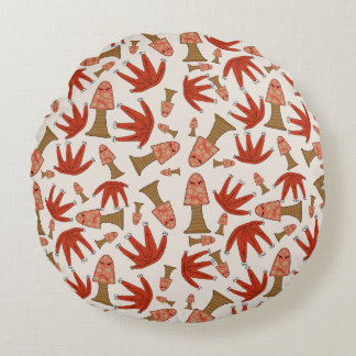 Autumn Forest Friends Round Pillow – Cute Mushroom Rund Kudde