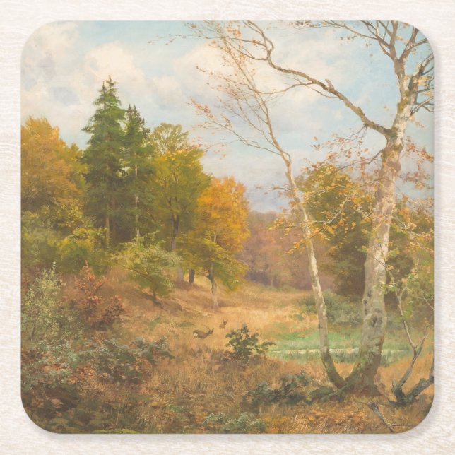 Autumn Forest - Heinrich Böhmer Underlägg Papper Kvadrat (Framsidan)
