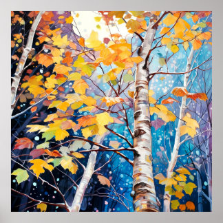 Autumn Forest Night Art Poster