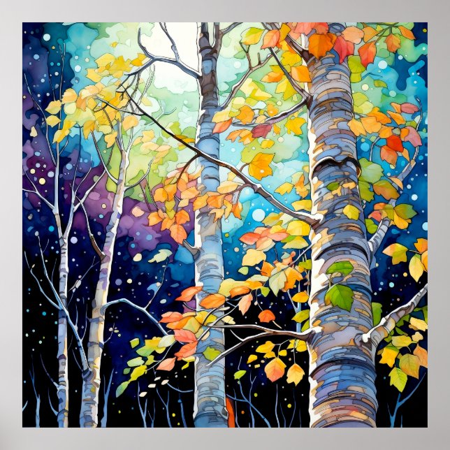 Autumn Forest Night Painting Poster (Framsidan)