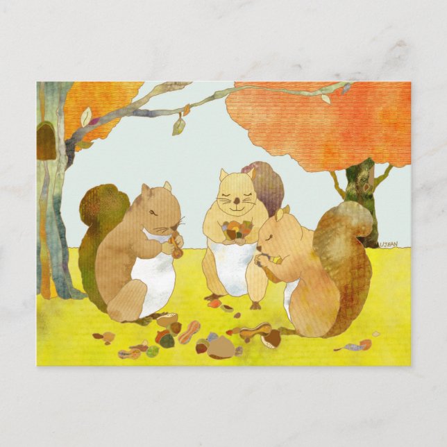 Autumn Forest Squirres Vykort (Framsida)