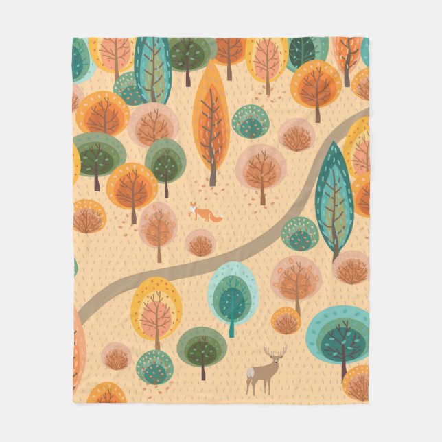 Autumn forest with abstract flat handdrawn trees a fleecefilt (Framsidan)