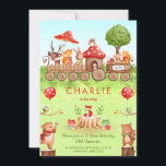 Autumn Forest Woodland Animals Kid Birthday Inbjud Inbjudningar<br><div class="desc">En inbjudan till skogsmark och skogsdjur. Skogskapelser som hjort,  räv,  kanin,  uggla,  björn och ekorre ses rida på en toadstoolhöstskog tåg. Barnets ålder visas på en träd-stump omgiven av skogsdjur,  ballonger och Birthday presenter.</div>