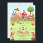 Autumn Forest Woodland Animals Kid Birthday Inbjud Inbjudningar<br><div class="desc">En inbjudan till skogsmark och skogsdjur. Skogskapelser som hjort,  räv,  kanin,  uggla,  björn och ekorre ses rida på en toadstoolhöstskog tåg. Barnets ålder visas på en träd-stump omgiven av skogsdjur,  ballonger och Birthday presenter.</div>