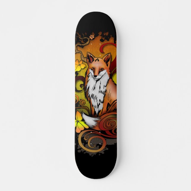 Autumn Fox Black Background Illustration Mini Skateboard Bräda 18,5 Cm (Framsida)