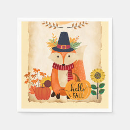 Autumn Fox Hej Fall Sunblommor Pumpkins Pappersservett
