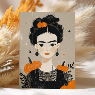 Autumn Frida Kahlo Illustration Cute Halloween Vykort