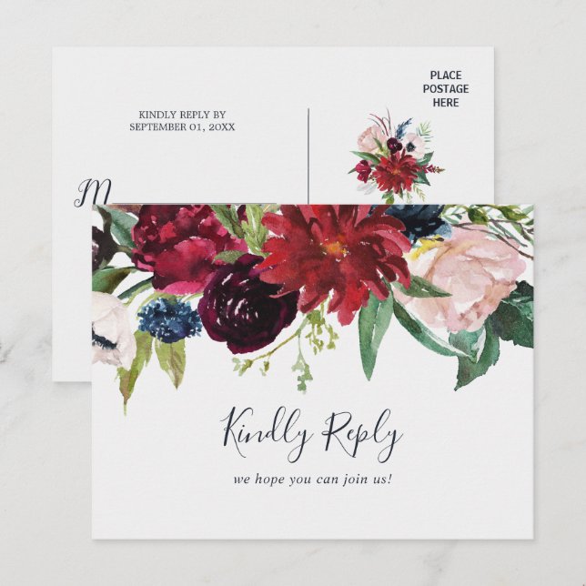 Autumn Garden | Burgundy Menu Choy OSA Postcard Inbjudan Vykort (Fram/baksida)