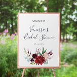 Autumn Garden | Burgundy Möhippa Välkommen Poster<br><div class="desc">Välkomna poster i höstträdgårdens burgundi-möhippa är perfekt till en fallbröllopsknapp. Blommigten har en fantastisk  rosa,  rött,  marin och burgig vattenfärg,  blommor,  blommar och grönt löv i en livlig bukett. Anpassa poster namn i bruden och duschdatum.</div>