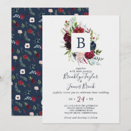 Autumn Garden | Burgundy Monogram Bröllop Inbjudningar