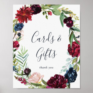 Autumn Garden Burgundy Wreath Cards and Gifts Sign Poster