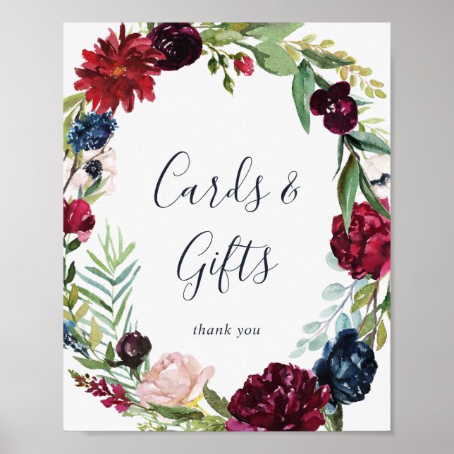 Autumn Garden Burgundy Wreath Cards and Gifts Sign Poster (Framsidan)