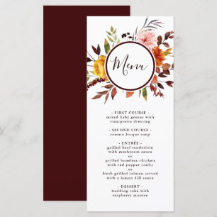Autumn Garden Marsala Watercolor Bröllop Meny