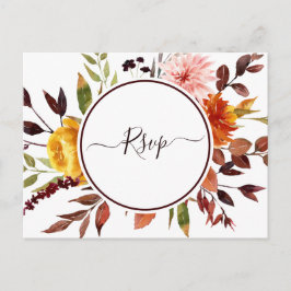 Autumn Garden Marsala Watercolor Bröllop OSA Vykort